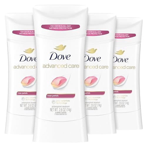 Dove Advanced Care Antiperspirant Deodorant Stick Rose Petals 4 Count for after shave care for underarms 72 hour odor control with allday sweat protection stick for soft underarms 26 oz